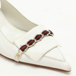 Gucci White Leather Web Chain Embellished Slingback Pumps 36