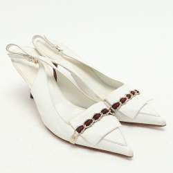 Gucci White Leather Web Chain Embellished Slingback Pumps 36