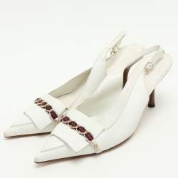 Gucci White Leather Web Chain Embellished Slingback Pumps 36
