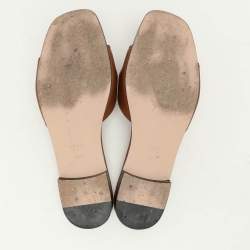 Gucci Brown Leather Interlocking G Flat Slides Size 37.5