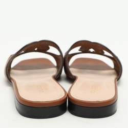Gucci Brown Leather Interlocking G Flat Slides Size 37.5