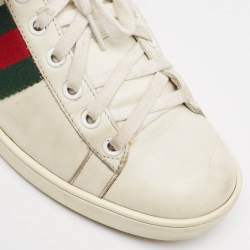 Gucci White/Green Alligator and Leather Ace Lace Up Sneakers Size 37