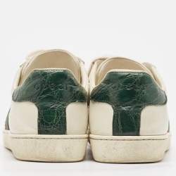 Gucci White/Green Alligator and Leather Ace Lace Up Sneakers Size 37