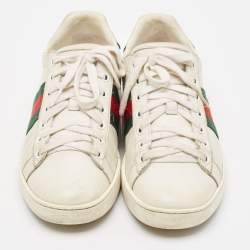 Gucci White/Green Alligator and Leather Ace Lace Up Sneakers Size 37