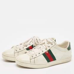 Gucci White/Green Alligator and Leather Ace Lace Up Sneakers Size 37