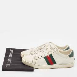 Gucci White/Green Alligator and Leather Ace Lace Up Sneakers Size 37