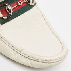 Gucci White Leather Web Slip On Loafers Size 38