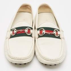 Gucci White Leather Web Slip On Loafers Size 38