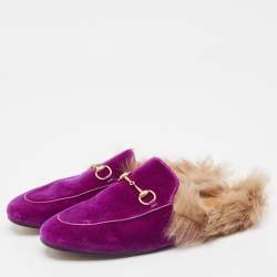 Pre Owned Gucci Purple Fur and Velvet Princetown Mules Size 38