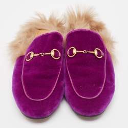 Pre Owned Gucci Purple Fur and Velvet Princetown Mules Size 38
