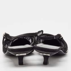 Pre Owned Gucci Black Suede and Mesh Crystal Embellished Slingback Pumps Size 37