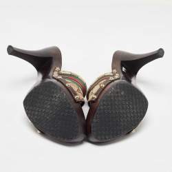 Gucci Beige/Brown GG Canvas and Leather Web Horsebit Wooden Platform Sandals Size 41