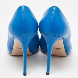 Pre Owned Gucci Blue Leather New Hollywood Peep Toe Pumps Size 40.5