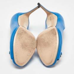 Pre Owned Gucci Blue Leather New Hollywood Peep Toe Pumps Size 40.5