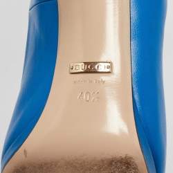 Pre Owned Gucci Blue Leather New Hollywood Peep Toe Pumps Size 40.5