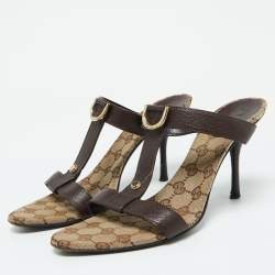 Gucci Dark Brown Leather Open Toe Sandals Size 40