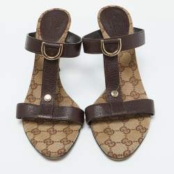 Gucci Dark Brown Leather Open Toe Sandals Size 40