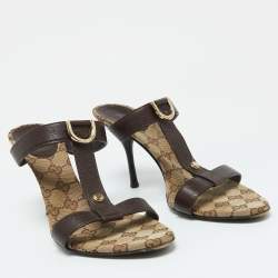 Gucci Dark Brown Leather Open Toe Sandals Size 40