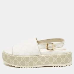 Pre Owned Gucci White/Beige GG Supreme Canvas Platform Sandals Size 39