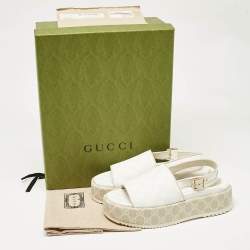 Pre Owned Gucci White/Beige GG Supreme Canvas Platform Sandals Size 39