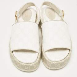 Pre Owned Gucci White/Beige GG Supreme Canvas Platform Sandals Size 39