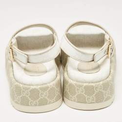 Pre Owned Gucci White/Beige GG Supreme Canvas Platform Sandals Size 39