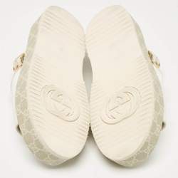 Pre Owned Gucci White/Beige GG Supreme Canvas Platform Sandals Size 39