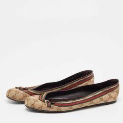 Pre Owned Gucci Beige/Brown GG Canvas Web Mayfair Ballet Flats Size 41