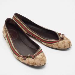 Pre Owned Gucci Beige/Brown GG Canvas Web Mayfair Ballet Flats Size 41