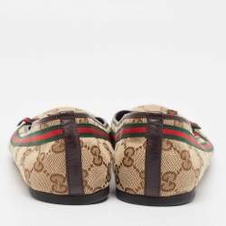 Pre Owned Gucci Beige/Brown GG Canvas Web Mayfair Ballet Flats Size 41