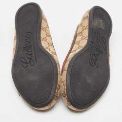 Pre Owned Gucci Beige/Brown GG Canvas Web Mayfair Ballet Flats Size 41