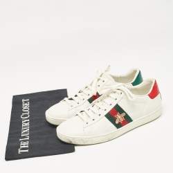 Gucci White Leather Bee Embroidered Ace Low Top Sneakers Size 37.5