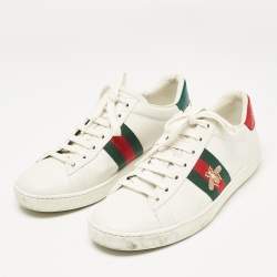 Gucci White Leather Bee Embroidered Ace Low Top Sneakers Size 37.5