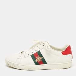 Gucci White Leather Bee Embroidered Ace Low Top Sneakers Size 37.5