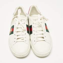 Gucci White Leather Bee Embroidered Ace Low Top Sneakers Size 37.5