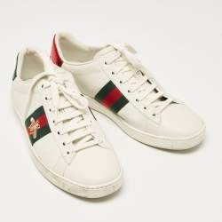 Gucci White Leather Bee Embroidered Ace Low Top Sneakers Size 37.5
