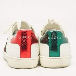 Gucci White Leather Bee Embroidered Ace Low Top Sneakers Size 37.5