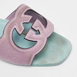 Gucci Purple Suede Interlocking G Flat Sandals Size 39.5