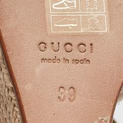 Gucci Gold Leather and Jute Crystal Embellished Espadrille Wedge Sandals Size 39