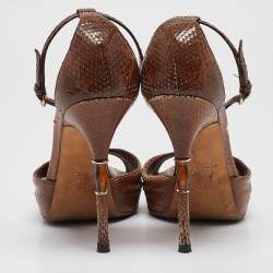 Gucci Brown Python Leather Bamboo Heel Platform Ankle Strap Sandals Size 39