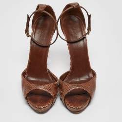 Gucci Brown Python Leather Bamboo Heel Platform Ankle Strap Sandals Size 39