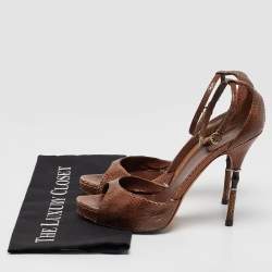Gucci Brown Python Leather Bamboo Heel Platform Ankle Strap Sandals Size 39