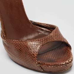 Gucci Brown Python Leather Bamboo Heel Platform Ankle Strap Sandals Size 39