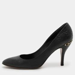 مملوكة مسبقًا Gucci Black Guccissima Leather Horsebit Pumps Size 39.5