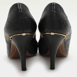 مملوكة مسبقًا Gucci Black Guccissima Leather Horsebit Pumps Size 39.5