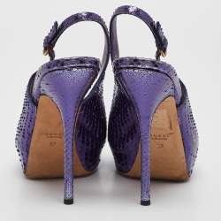 Gucci Purple Python Leather Peep Toe slingback Pumps Size 37