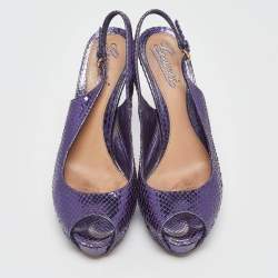 Gucci Purple Python Leather Peep Toe slingback Pumps Size 37