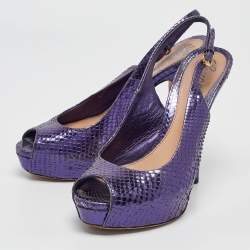 Gucci Purple Python Leather Peep Toe slingback Pumps Size 37