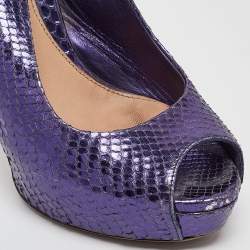 Gucci Purple Python Leather Peep Toe slingback Pumps Size 37