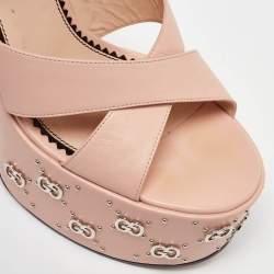Pre Owned Gucci Pink Leather GG Stud Malaga Platform Sandals Size 39.5
